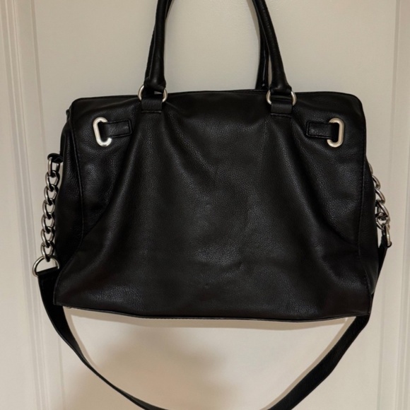 Michael Kors Black Hamilton Large Leather Silver Chain Satchel Bag Purse - Picture 2 of 3